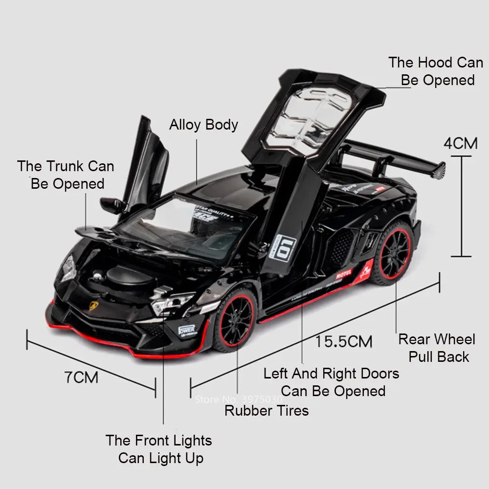 1:32 Scale LP770-4 Model Miniature Sports Cars Toy Light Sound Rubber Tires 4 Doors Opened Supercar Vehicle Unique Vocation Gift