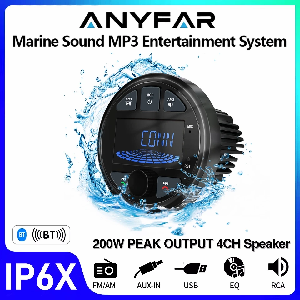 Boat Radio MP3 Media Player Stereo Marine Radio Cover Bluetooth AUX USB Waterproof Widely for ATV UTV SPA RZR FM AM Radio
