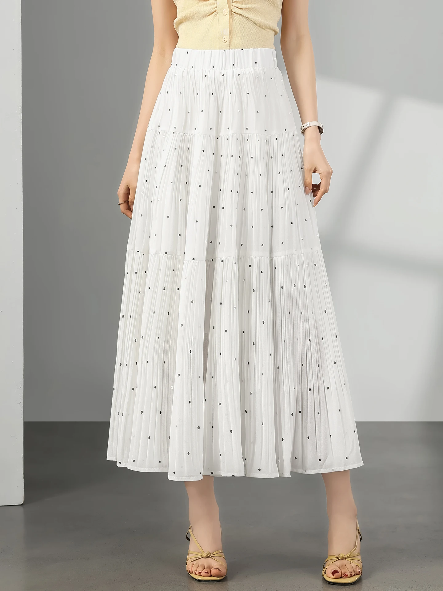 

Summer Thin Chiffon A-Line Umbrella Skirt Women's High Waist Polka Dot Netting Skirt Casual Breathable High Waist Midi Skirt
