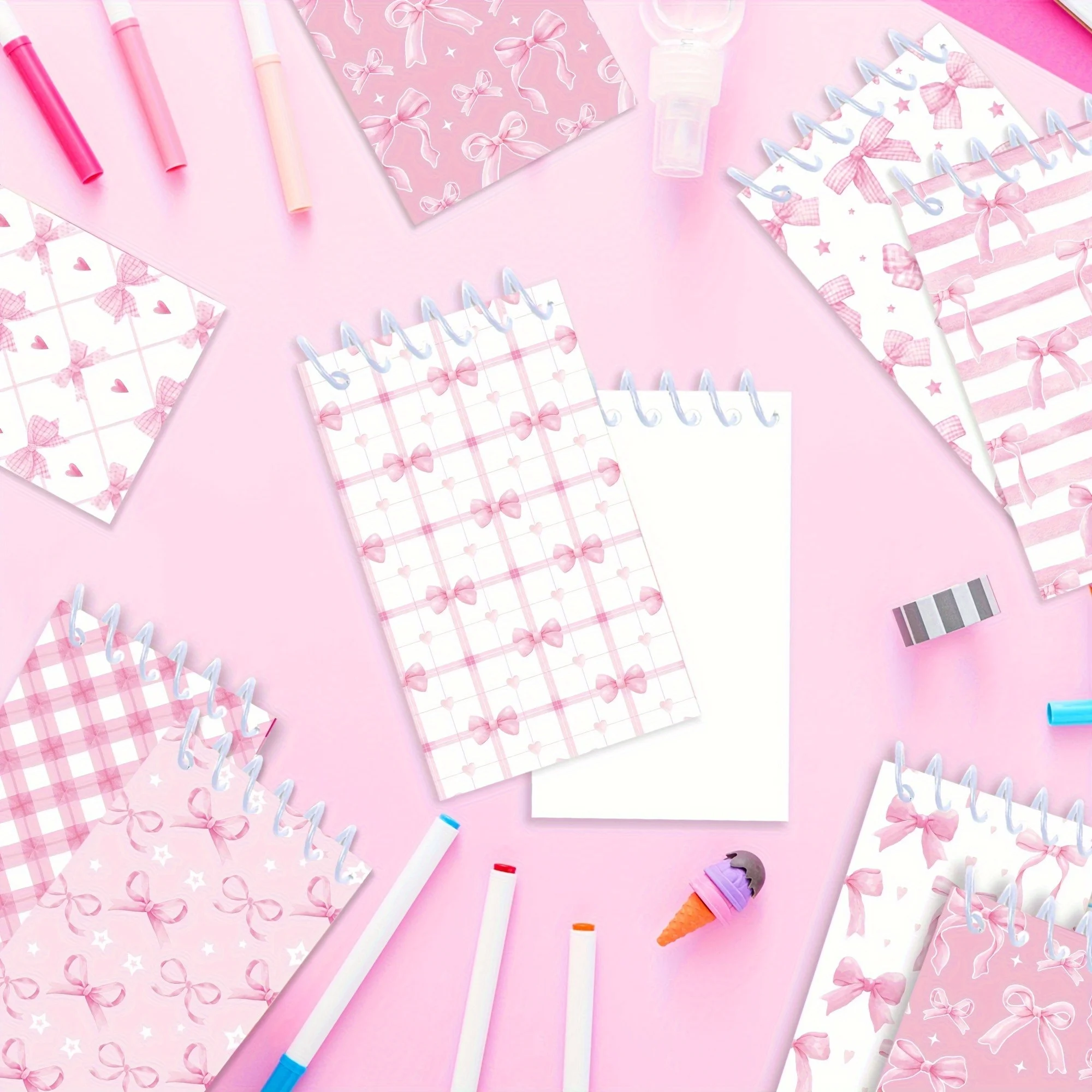 8 Stück Mini-Notizbücher im Bohemian-Stil mit rosa Schmetterlings- und Blumenmuster, Spiral-Taschennotizbücher, geeignet für dekorative Notizblöcke – Detail 4