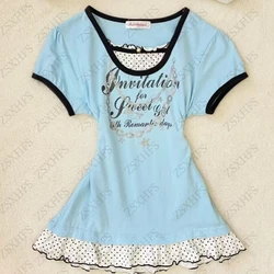 Aesthetic T Shirts Women Clothes Polka Dot Lace Tees Harajuku Short sleeve Casual 2000s Graphic Top Femme Kawaii Korea Tee shirt