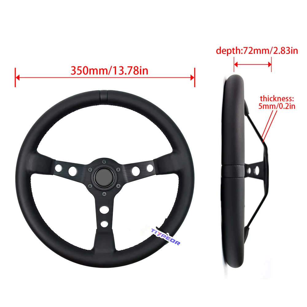 M Brand 14inch 350mm Car Sport Steering Wheel Deep Concave Drift 60th Anniversary Racing Steering Wheel with Black Edition