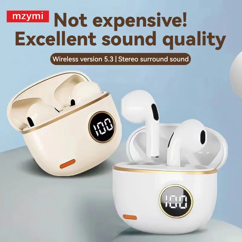 mzymi S190 Bluetooth5.3 Earphones True Wireless In Ear Earbuds Noise Reduction LED Display Sports Gaming Headset With Mic