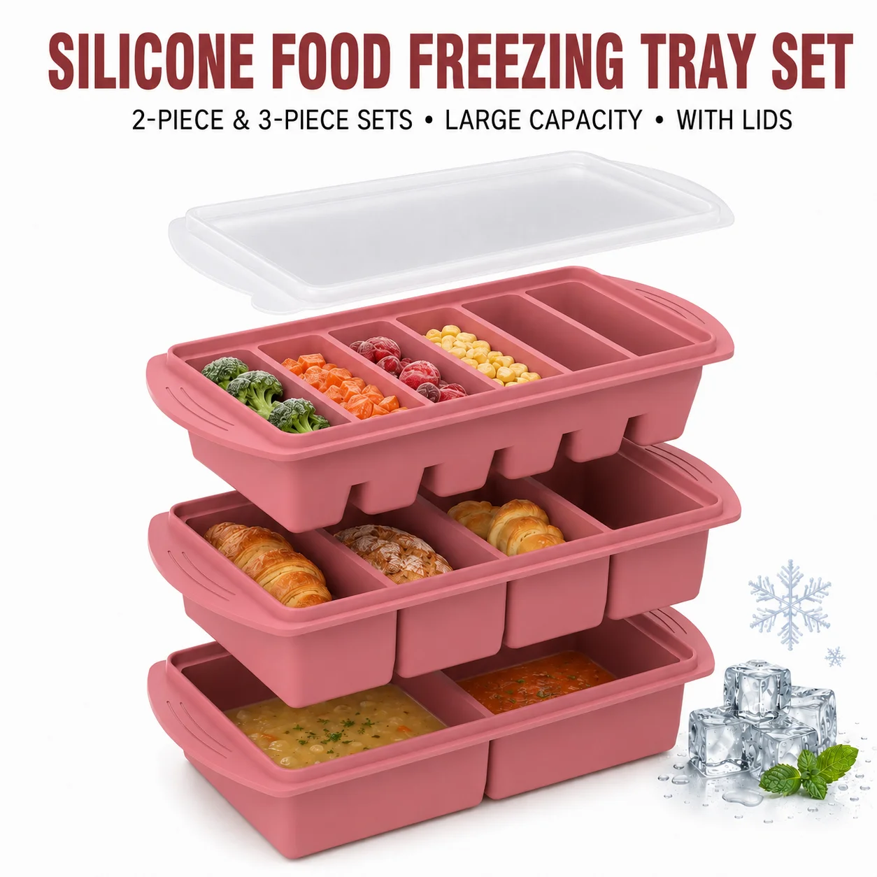 Meal Prep Menu - 2/3 PACK Set Silicone Food Freezing