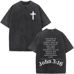 Christian Jesus Bible Verse Washed T-shirts Men's Women Fashion Vintage Oversized T Shirts Harajuku Cotton Short Sleeve T-shirt