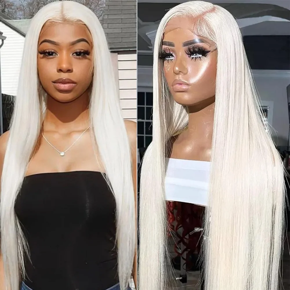 

Platinum Ash Blonde Lace Front Wigs White Pre Plucked 13x4 HD Transparent Lace Frontal Glueless Wigs For Women Daily Party Use
