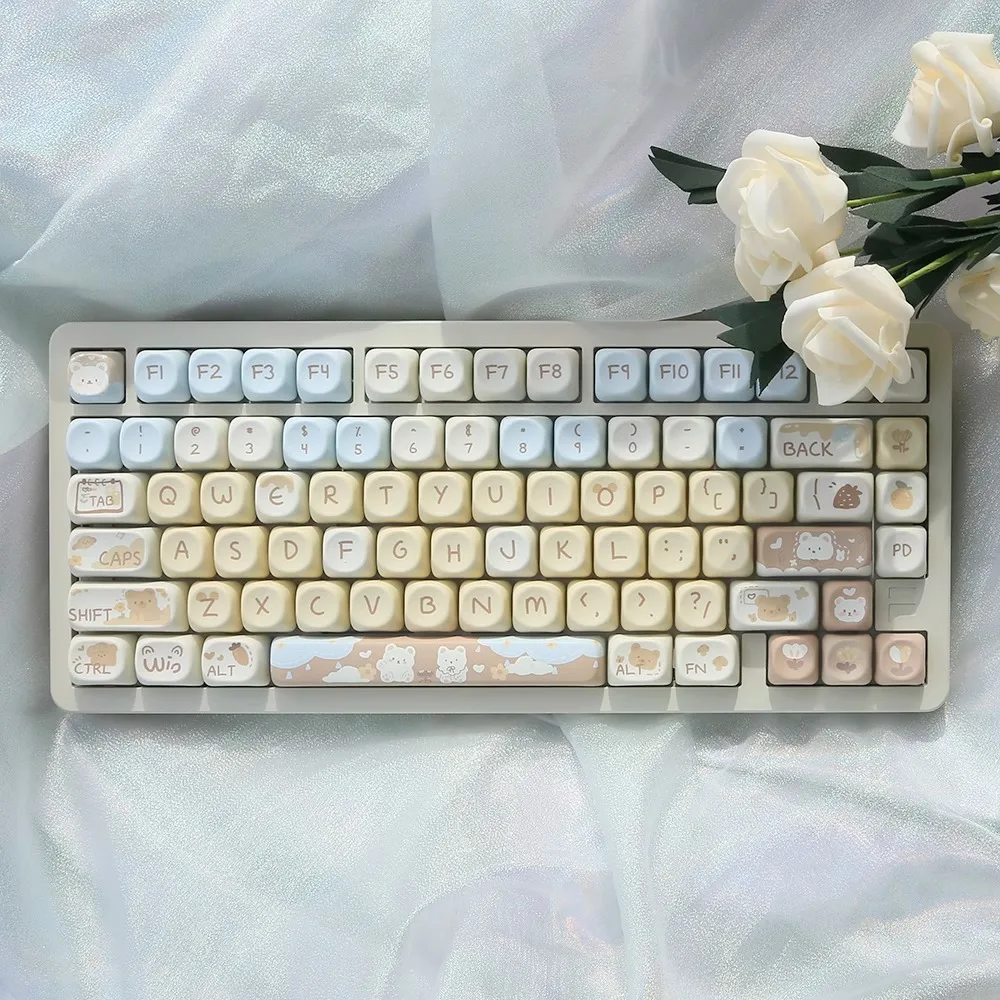 

Milk tea bear keycap MOA height milk coffee color mechanical keyboard keycap custom round cute pbt hot sublimation
