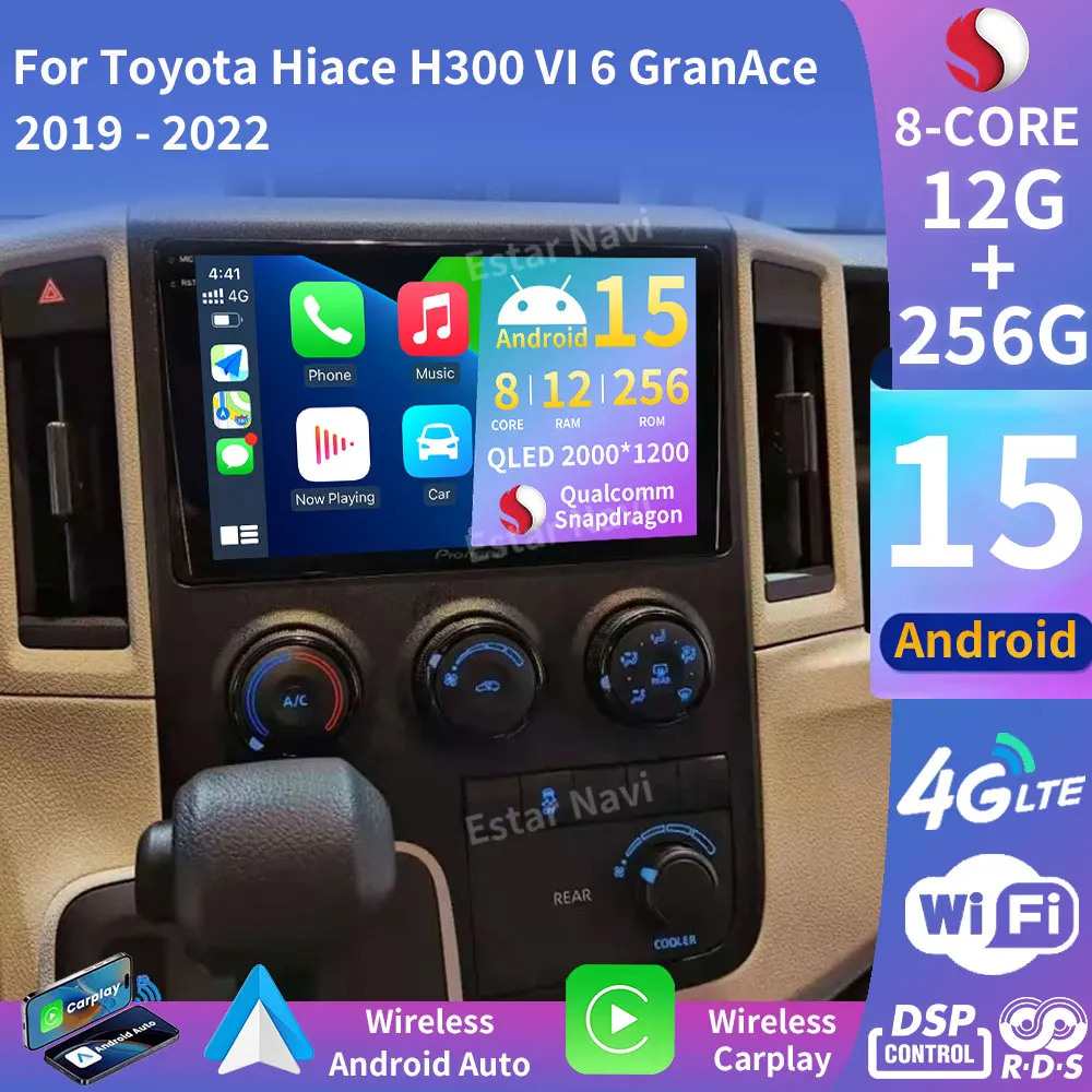 Android 15 Carplay inalámbrico para Toyota Hiace H300 VI 6 GranAce I 1 2019 - 2022 Navi 360 cámara Auto RDS reproductor de vídeo BT 4G LTE