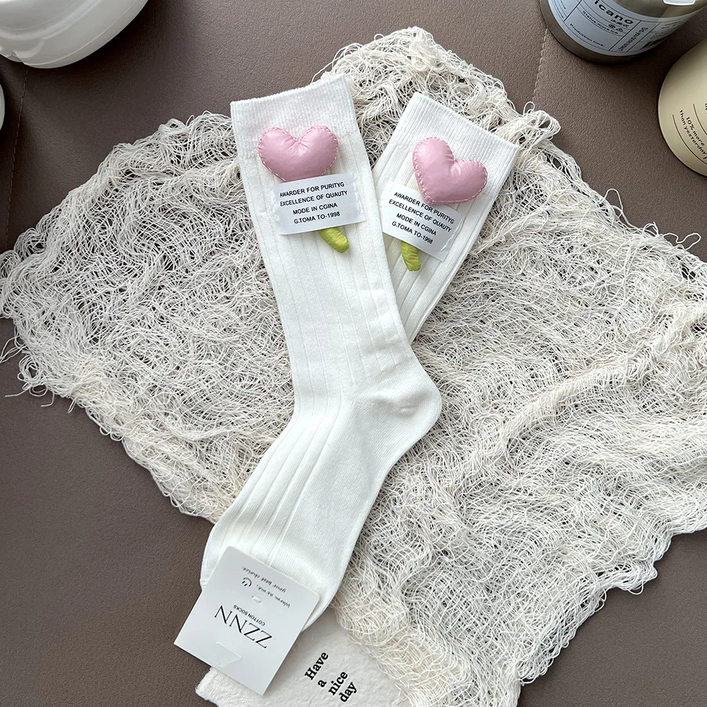 جوارب نسائية متعددة الألوان على شكل قلب 1 Pr. جوارب فتاة ناعمة باللون الأسود والأبيض #5