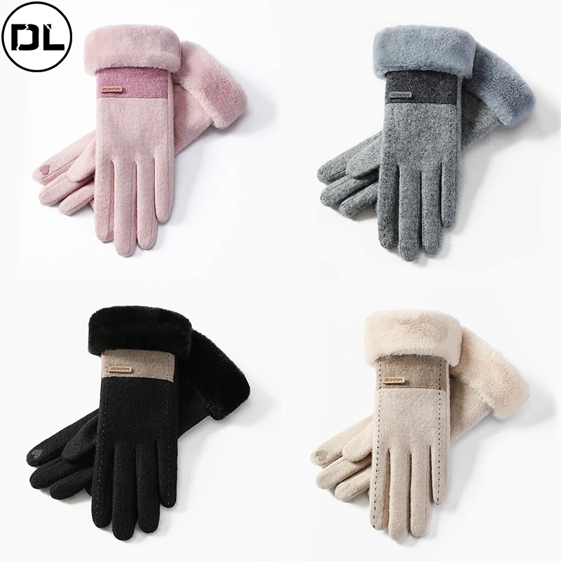 New Fashion Lady Gloves Women Winter Vintage Touch Screen Driving Keep Plush and Thicken Warm Windproof Glove Mittens