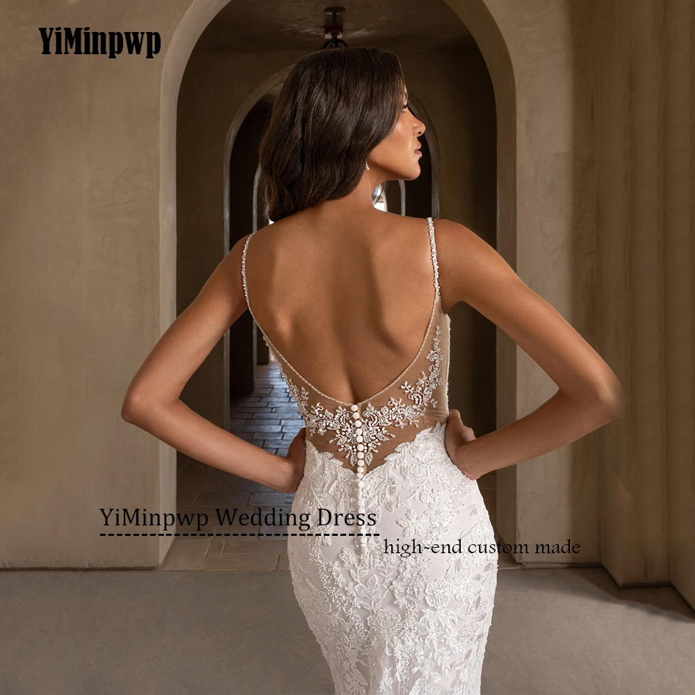 Vestidos De novia brillantes encantadores sin espalda 2026 mujer nupcial sirena tirantes espagueti apliques De tul bata De boda personalizada