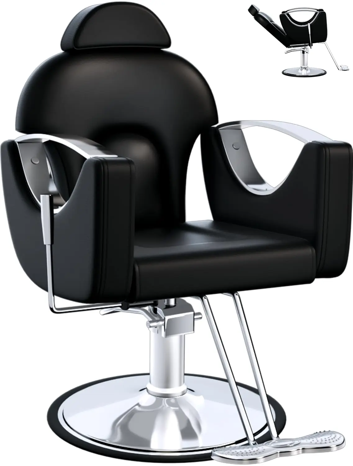 Professional Reclining Hydraulic Barber Chair with Heavy-Duty Pump for Barbershop Shampoo & Spa, Black, Customized