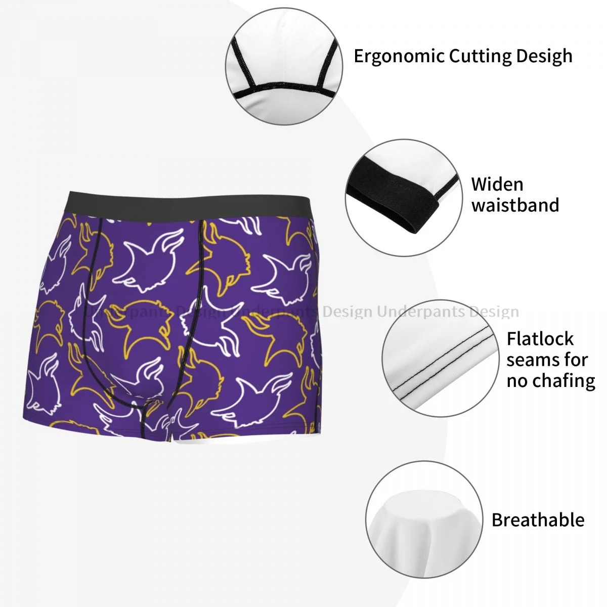 Mutande di sfondo viola modello vichingo Minnesota mutandine traspiranti biancheria intima maschile pantaloncini Sexy slip Boxer