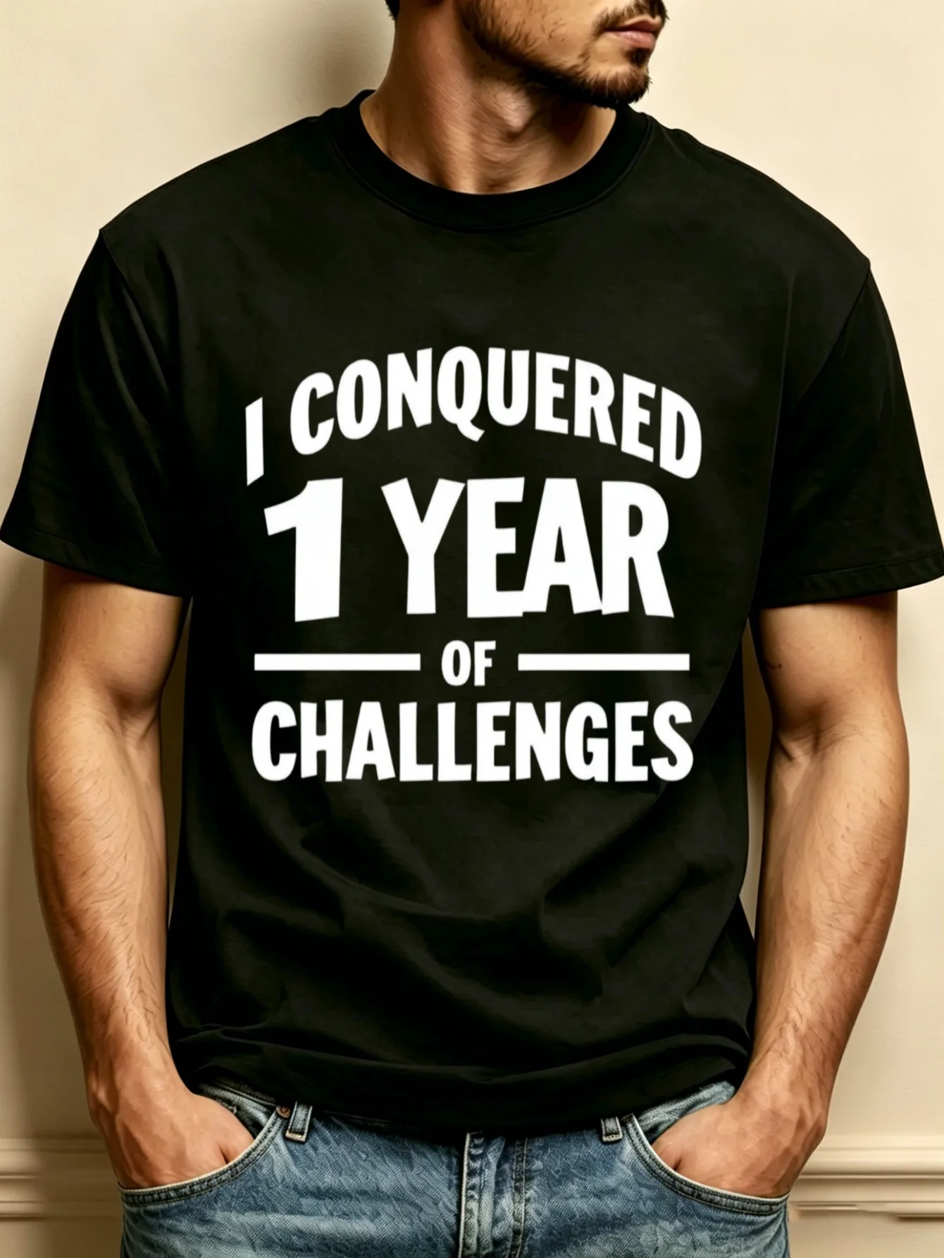 Men's Loose-Fit Round-Neck T-Shirt with Patterned Design, Pure Fashion and Versatile Fabric, Soft and Comfortable, Suitable for Daily Wear and Holiday Gifts. the Theme of 