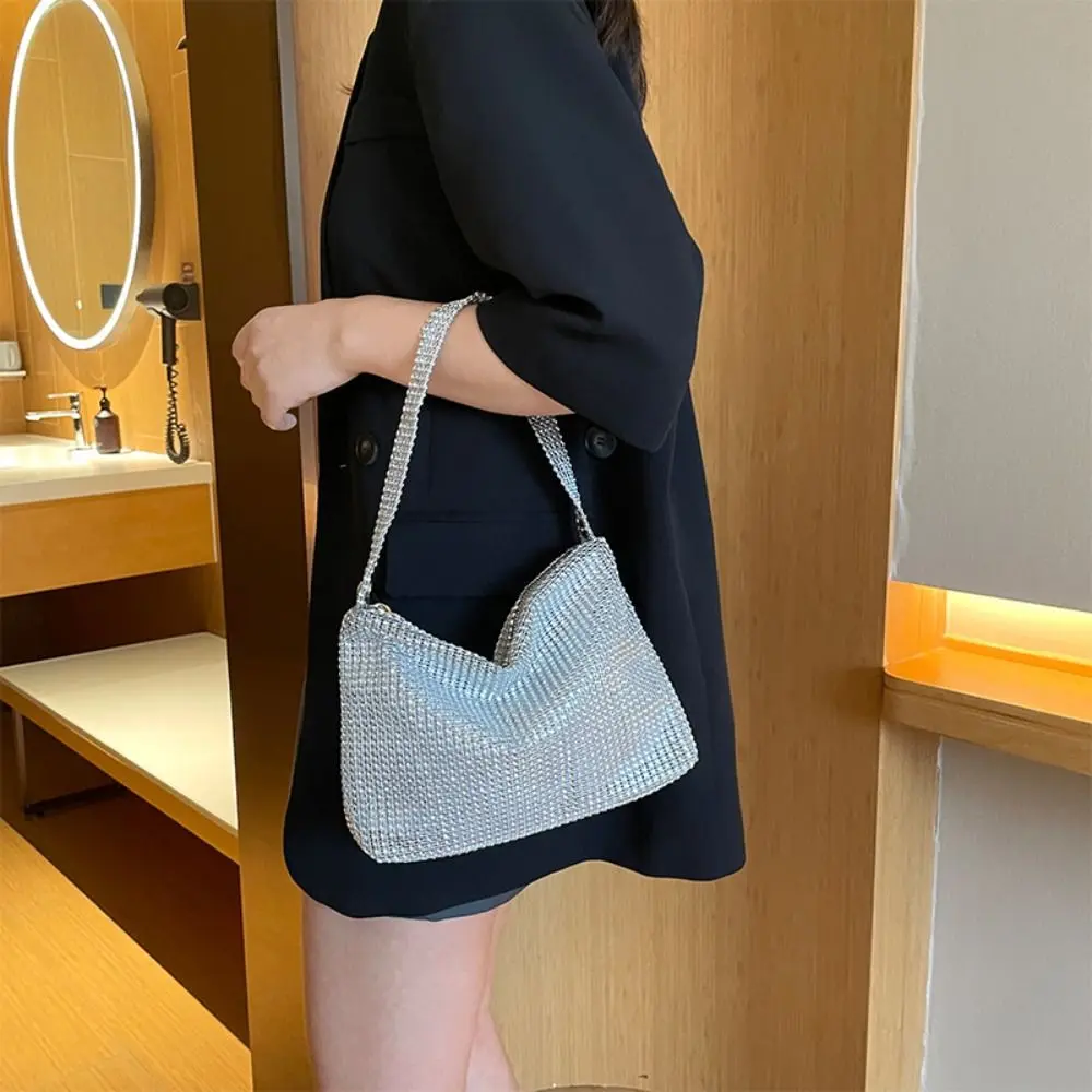 Bolso de mano colorido con diamantes de imitación para mujer, bolsa de maquillaje estilo Y2K con cremallera brillante, bolso de hombro con diamantes de imitación