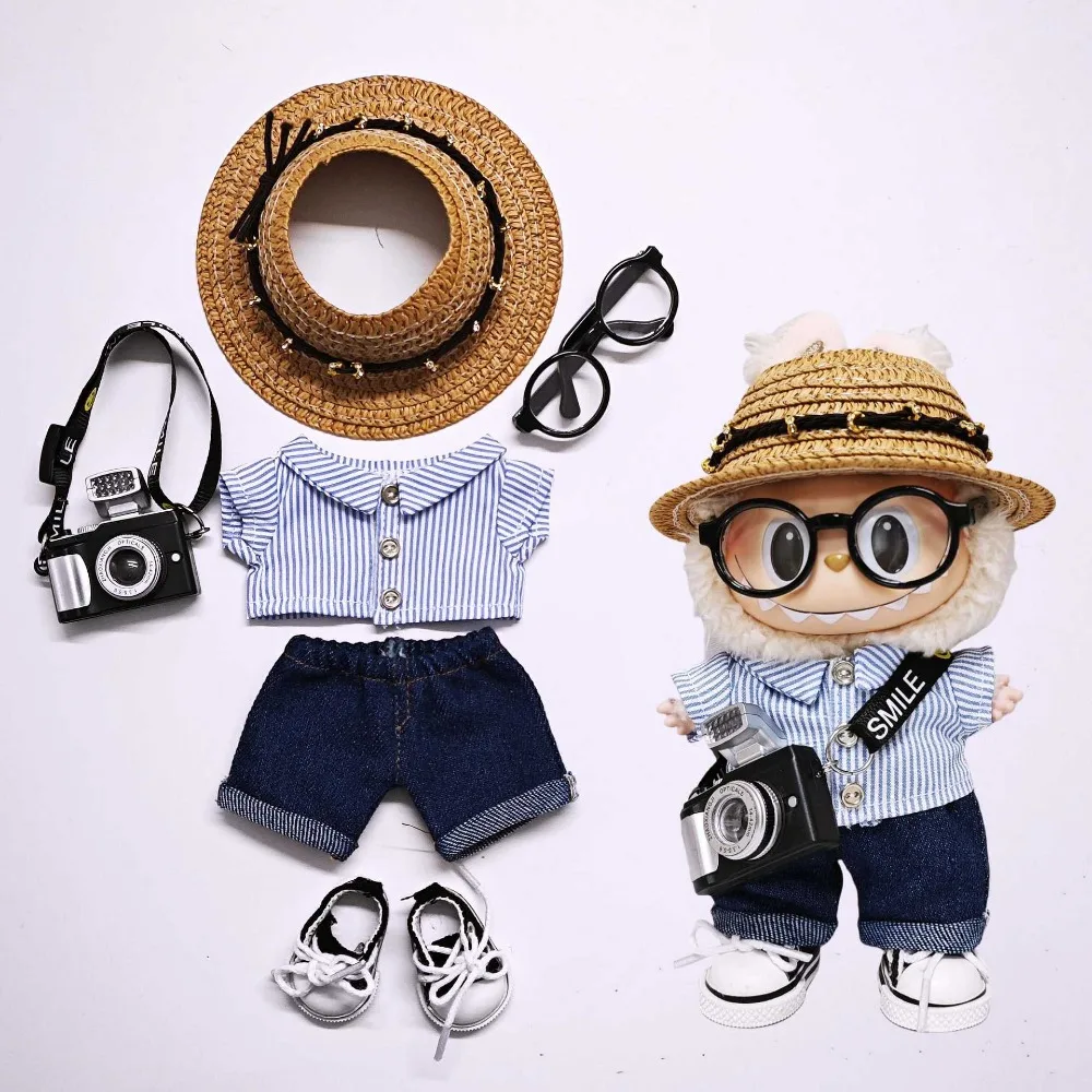 

Одежда для куклы Labubu 17 см, набор для отдыха и путешествий с камерой, аксессуары для кукол, вечерние, сменное платье, игровые игрушки