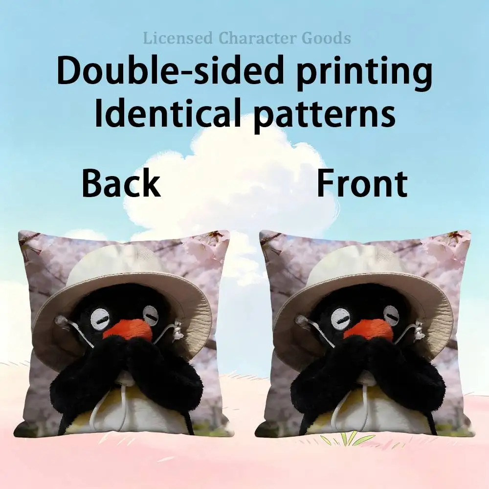 P-Pingu Penguin Polyester Printed Pillow Cover Square 30 35 40 45 50 55 cm Soft for Sofa Bed Car Home Decor