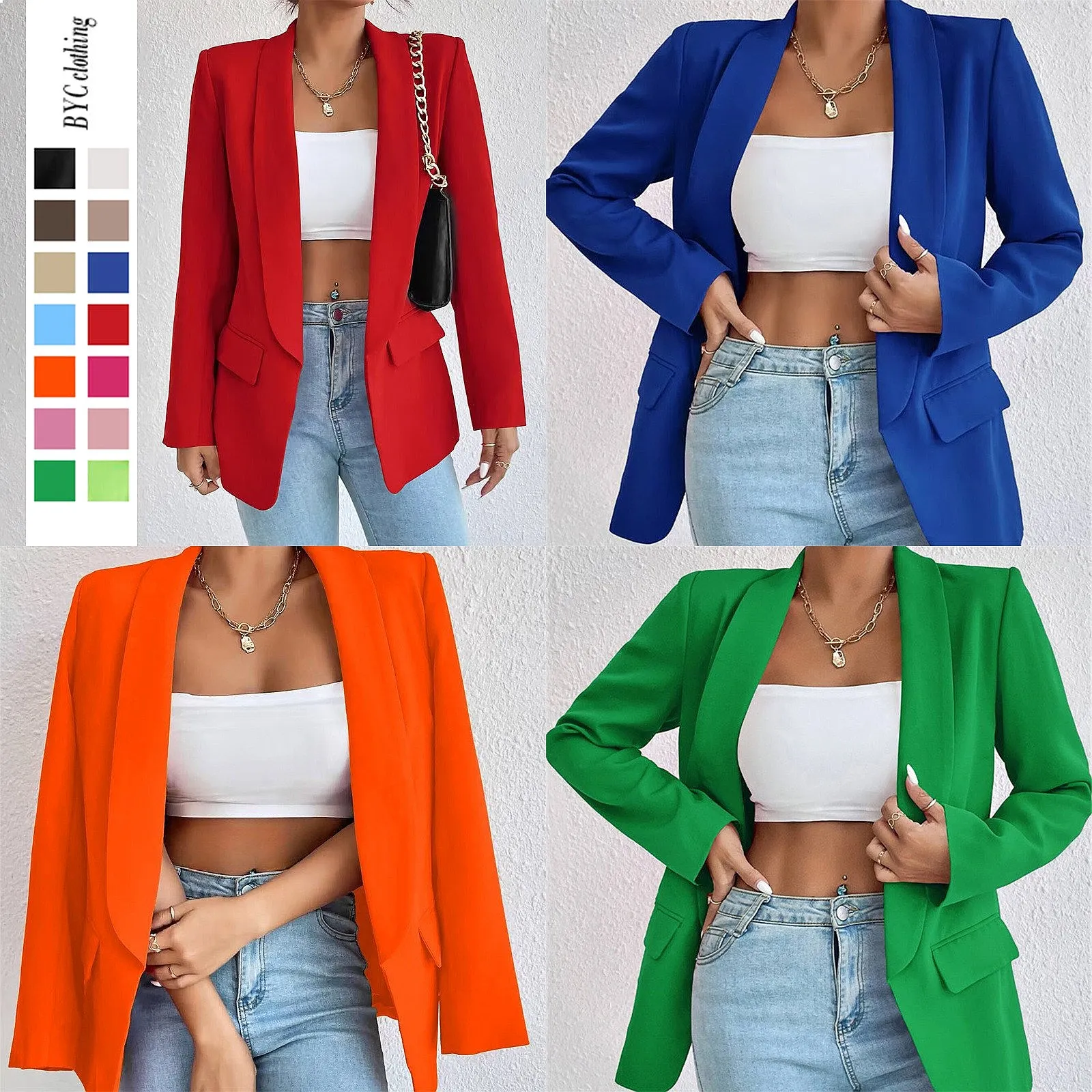 

2026 Red Blazer Jacket Spring Summer Casual Office Work Blazers Women Tops Fashion Outerwear