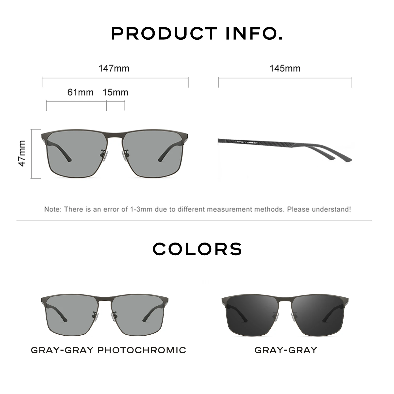 CAPONI Polarized Sunglass men Photochromic Carbonfiber Square Shade Driving Sunglasses Outdoor UV400 Protection Designer BS28964