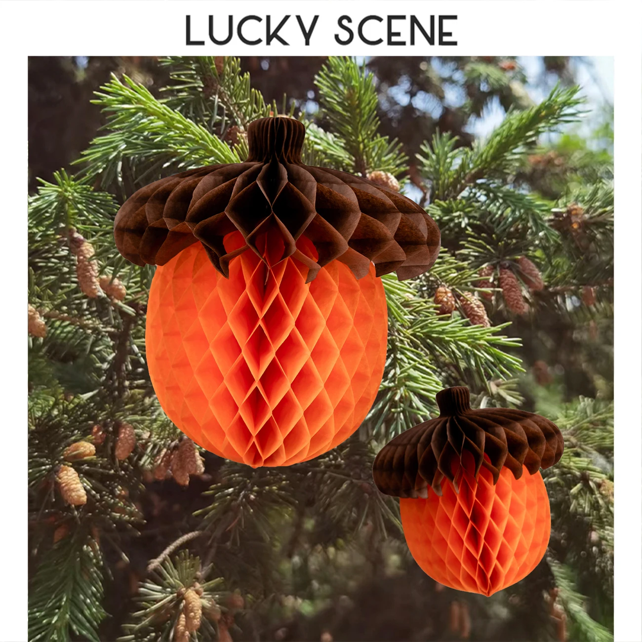 2Pcs Acorn Honeycomb Ball Thanksgiving Paper Honeycomb Hanging Turkey Day Party Table Center Decoration  S01783