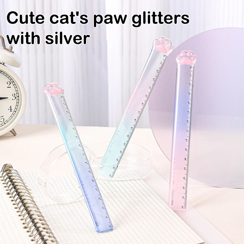 1PC Kawaii Measuring Tool Gradient Color Cat Claw Cute Straight Ruler Student School Stationery Supply Transparent Drawing Tool