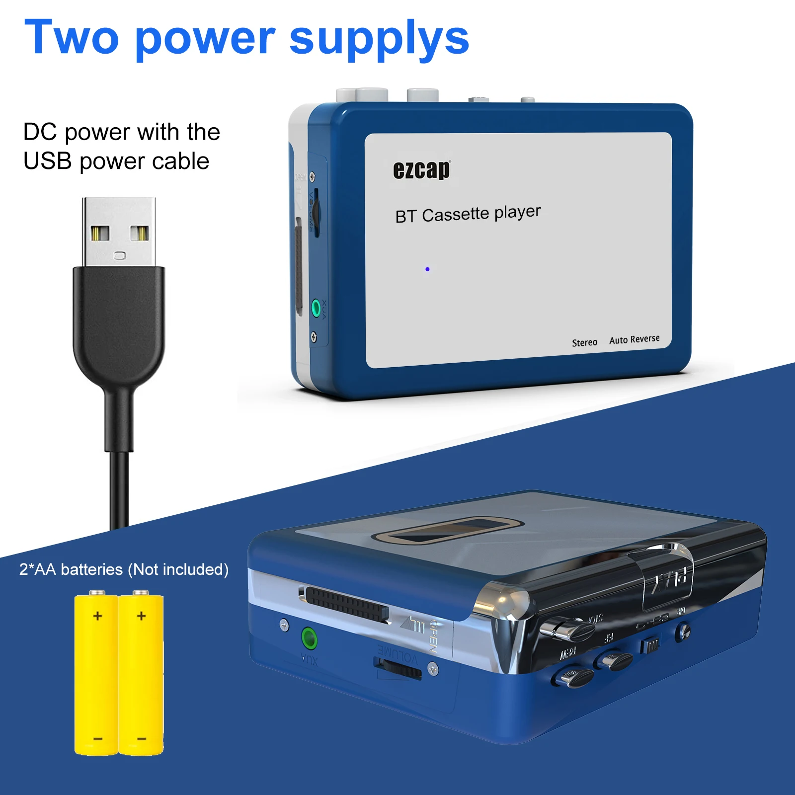 휴대용 개인용 워크맨 블루투스 카세트 플레이어, 레트로 테이프 음악을 블루투스 이어폰이나 스피커로 전송