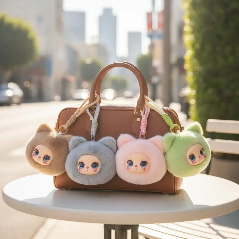 New 1PCS Cute Vinyl Face Plush Doll Keychain Bag Pendant Decor Girly Backpack Charm Pendant for Students, Cheek Patterns