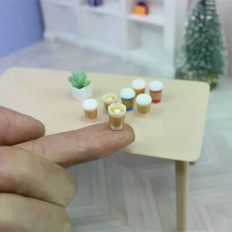 4Pcs 1/12 Dollhouse Miniature Holding Latte Coffee Cup Mini Drinks Model For Doll House Decor Accessories Pretend Play Toys Gift