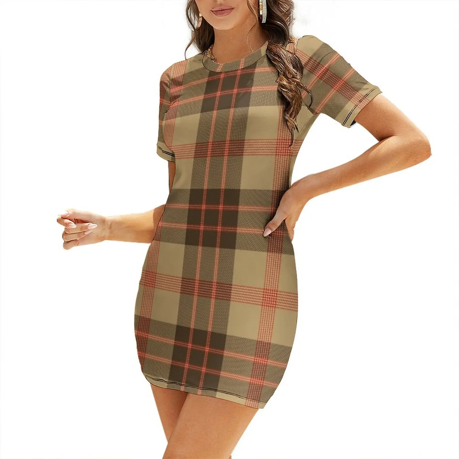 

Twill Plaid Short Sleeved Dress luxury woman evening dress fairy dress