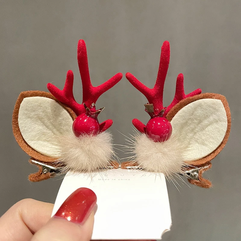 Natal antler barrette hairware ano novo meninas hairgrips mulher festa ornamento acessórios natal grampos de cabelo veado orelha hairpins