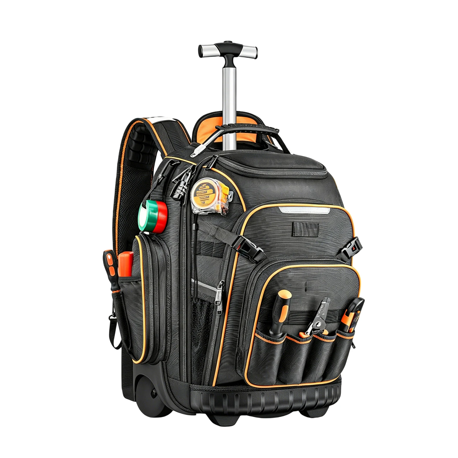 Backpack Tool Bag with Wheels Electrician Backpack Waterproof Base Rolling Electrician Bag for Electrician Construction Mechanic