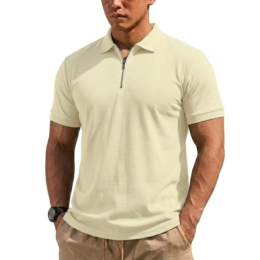 Sommer Herren Henry Shirts Gym Man Kurzarm T-Shirt Leichtes Reißverschluss-T-Shirt Koreanische Schnelltrocknende Shirts Herrenbekleidung – Detail 10
