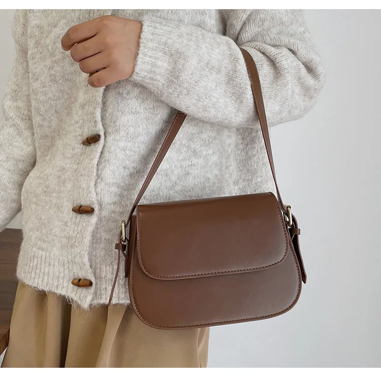 Retro Fashion Women's Shoulder Bag, Exquisite, Minimalist Style, Leather Handbag, Large Capacity Magnetic Design Crossbody Bag