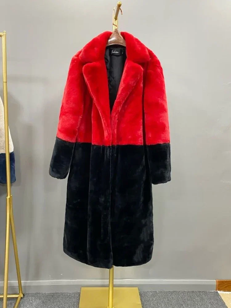 2024 Winter Women High Quality Thick Warm Female Plush Jacket Faux Rabbit Luxury Long Fur Coat Lapel OverCoat