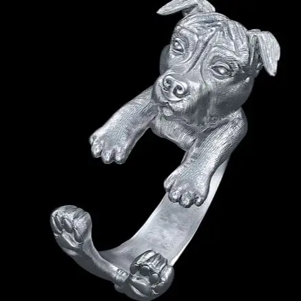 Newest Wholesale Punk America Pit Bull Terrier Ring Free Size Hippie Animal Jewelry For Pet Llovers 12pcs/Lot