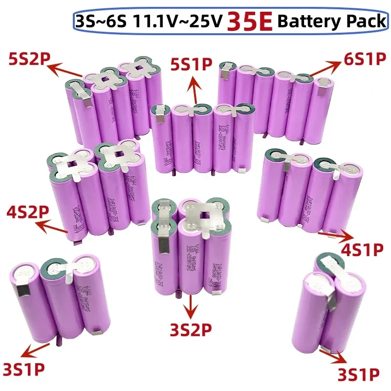 3S1P 3S2P 4S2P 4S1P 5S1P 5S2P 6S1P 8.4V 3.7V 10.8V 16.8V 18V 35E battery pack 18650 3500mAh battery for 18V screwdriver battery