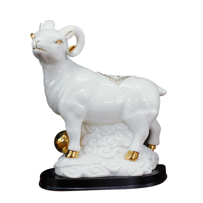 

Ceramic Zodiac Sheep Ornament Lucky Cornucopia Sheep Horn White