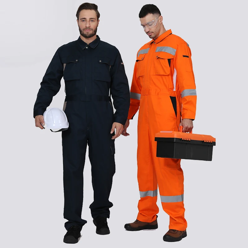 

100% Cotton Coveralls for Men Work with High Visible Tapes Safety Coveralls Men Workwear Mechanic Hi Vis Coveralls