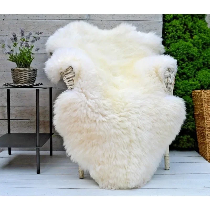 

Luxury bright ivory white sheepskin rug, wool blanket, eco home decor, interior design