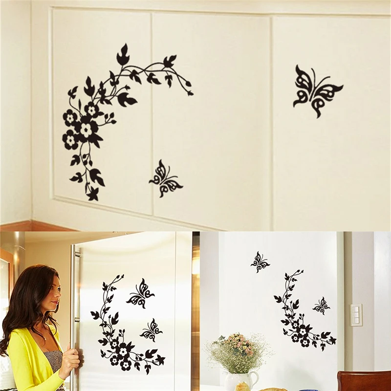 1PC Flower Butterfly Flower Bathroom Toilet Laptop Wall Decals Sticker Home Decoration