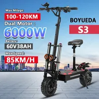 BOYUEDA S3 E-Scooter 6000W Dual Motor 60V 38AH Battery Lithium Off-Road Electric Scooters 11 Inch Urban Folding Electric Scooter