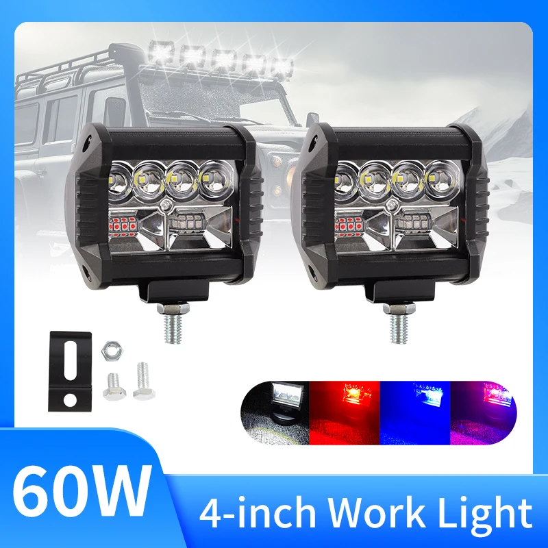 

4 Inch LED Work Light Flood Spot Lights 12-36V 60W Red Blue Flash Super Bright Driving Lamp for Offroad luces led para vehiculos