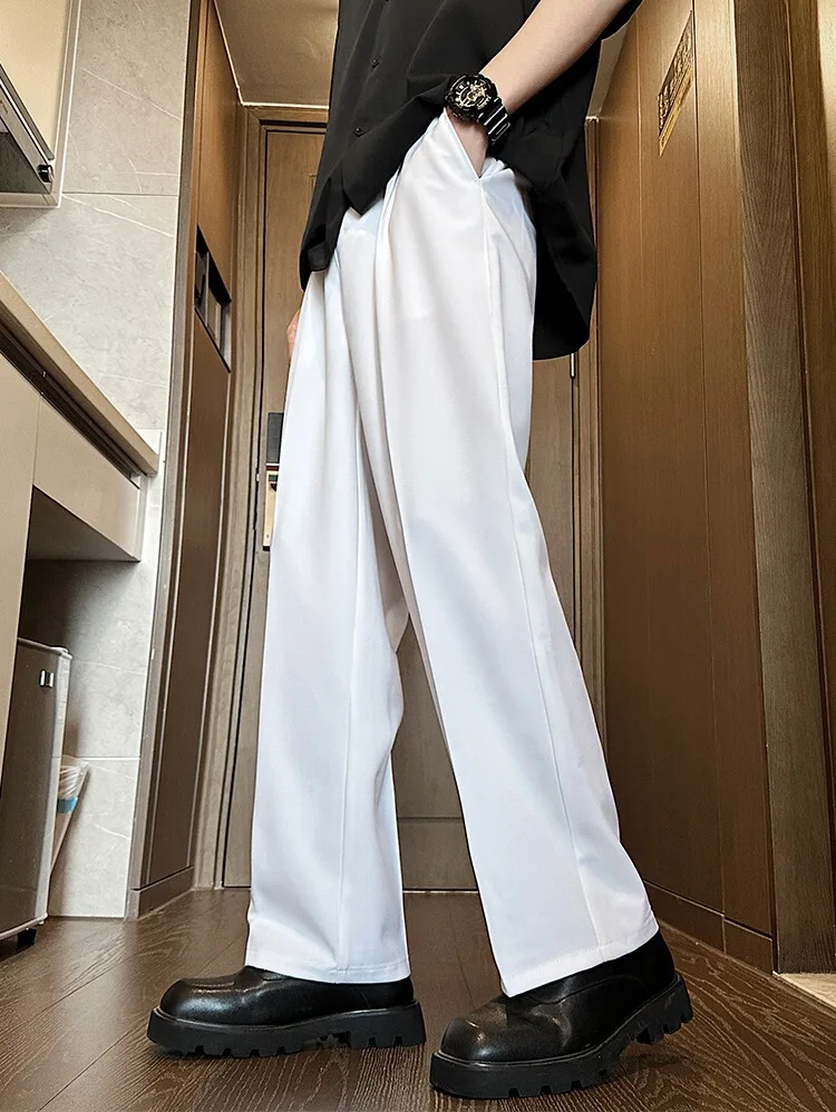 Brown White Suit Pants Men Fashion Society Mens Dress Pants Korean Loose Straight Casual Pants Mens Office Formal Trousers A76