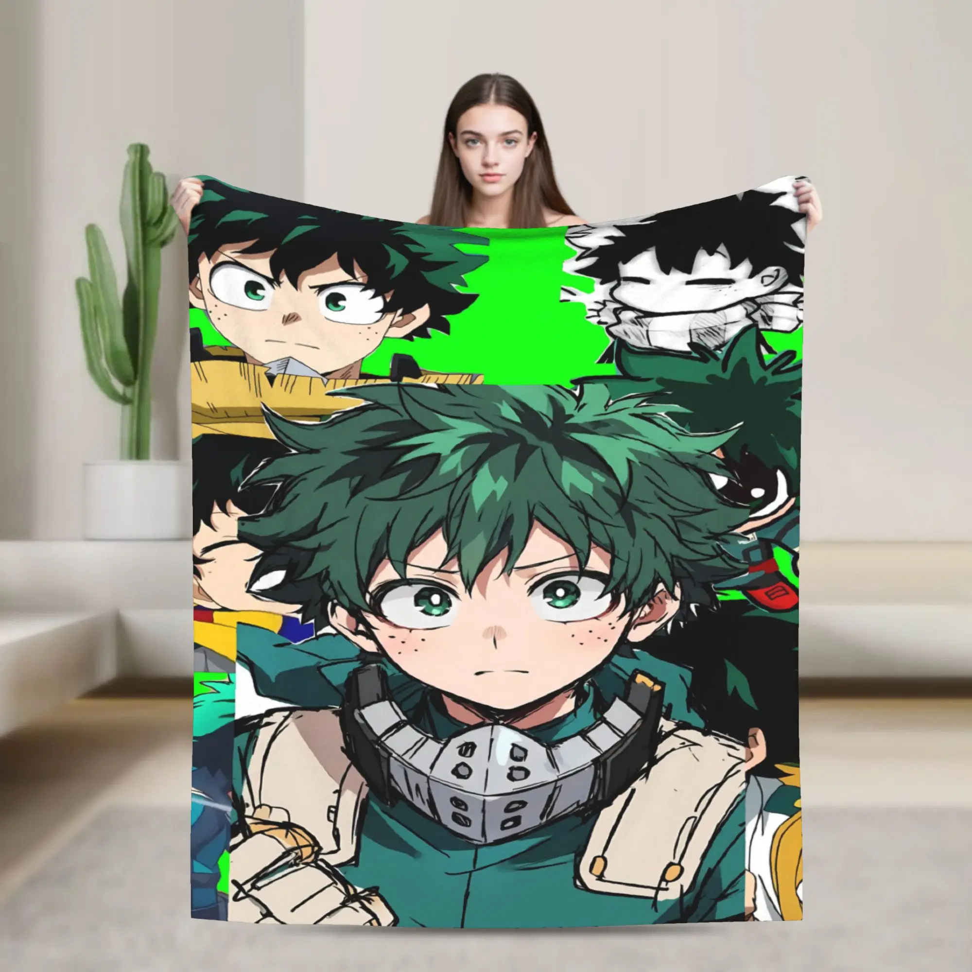 Midoriya Izuku Green Portrait Soft Blanket My Hero Academia Plush Bedding Throws Couch Bed Flannel Bedspread Sofa Bed Cover