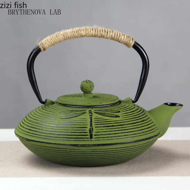 800ml Green Cast Iron Teapot Large Capacity Tea Kettle Heated Handmade Kettle Teapot Filter Pot Tea Brewing Utensils Teaware