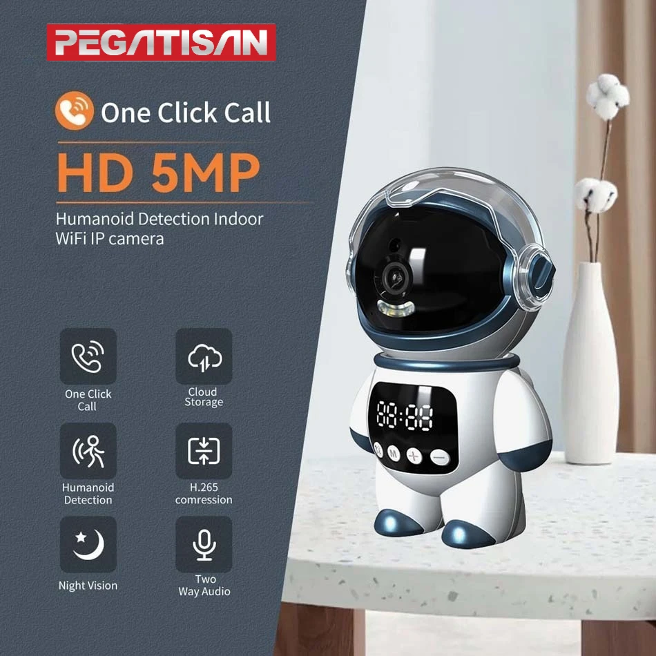 

PEGATISAN Tuya Smart Astronaut IP PTZ Camera 5MP WiFi Indoor Robot Baby Monitor Two Way Audio Motion Detection Robot Webcam