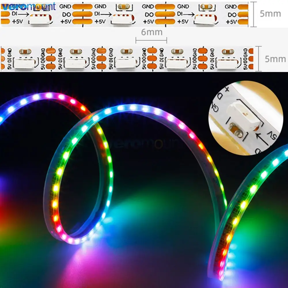 Wąska płytka PCB WS2812B boczna poświata Pixel LED 4020 SMD RGB 60 100Leds/m 5mm szerokość PCB WS2812 kolor marzeń taśma oświetlająca LED 5m 5V DC