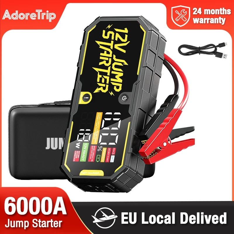 Image of AdoreTrip 12V Tragbarer Auto-Starthilfe-Booster 620CCA Notfall-Starthilfe-Set für Autobatterien, unterstützt 0V-Totbatterien, 3,7" LCD-Display für 7,0L Benzin- und 4,0L Diesel-Fahrzeuge