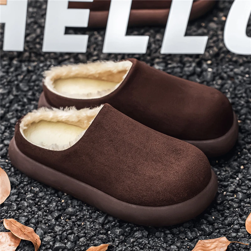

2025 Winter new Baotou plush slippers men's and women's comfortable cold resistant wide toe casual cotton shoes warm snow shoes