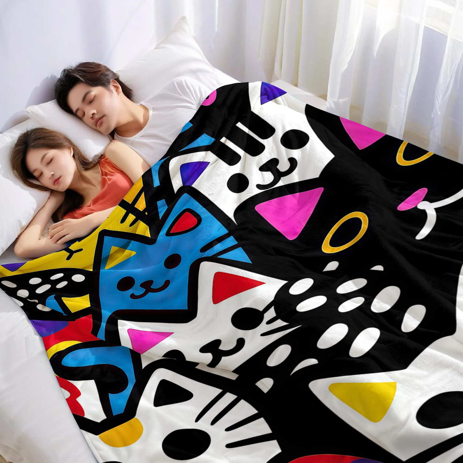 Pop Art Cats Ultra Soft Sherpa Fleece Blanket Fluffy Warm Thick Throw for Sofa Bedroom Couch Holiday Home Decor Gift